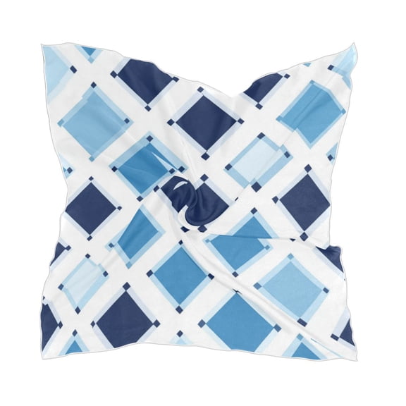 Blue and White Argyle Squares Women's Fashion Soft Scarf Square Satin Head Scarf Neck Scarf Head Hair Wraps