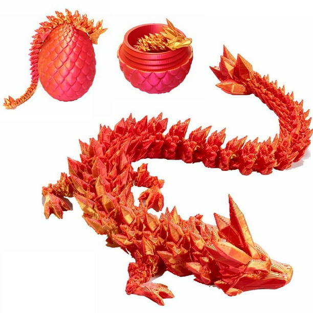 3D Printed Dragon in Egg,Dragon Eggs with Dragon Inside for Boys Kids Home Decor,Executive Articulated Crystal Dragon Fidget Desk Toys(Red)