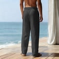 thumbnail image 3 of Men's Solid Color Linen Casual Loose Breathable Drawstring Athletic Pants Black M, 3 of 4
