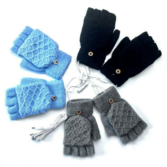 D-GROEE 1 Pair Women's & Men's USB Heated Gloves Mitten Full & Half Fingerless Winter Hands Warmer Laptop Gloves