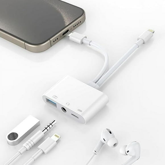 YJJSKEJI 3.5mm AUX+USB Adapter for iPad, USB C Connector to 3.5mm Headphone Audio Jack+USB Camera+ USB OTG Adapter for iPhone 15 iPad,USB Flash Drive, Keyboard