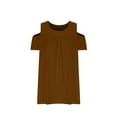 thumbnail image 3 of Olyvenn Fashion Plus Size Cold Shoulder Tunic for Women Summer Ruched Hide Belly Tunic Stylish Casual Crew Neck Flowy Beach Blouses Brown 16, 3 of 5
