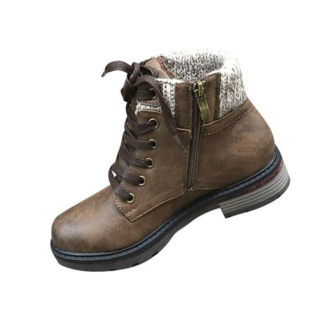 

Rdeuod Women Shoes Women S Vintage Splicing Bandage Round Toe Zip Up Short Naked Boots Winter For