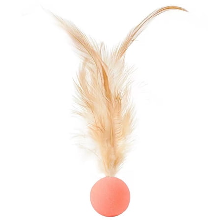 Interactive Cat Elastic Ball with Real Chicken Feathers Bouncy Rubber Teaser Toy for Self Play Indoor Exercise Ball for Boredom Relief