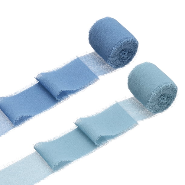 Uxcell 2 Rollos de Cinta de Gasa, Cinta de Flecos Hecha a Mano de 1.5 Pulgadas x 5 Yardas para Envolver Ramos de Flores Decoración de Bodas Artesanías DIY Azul/Azul Marino