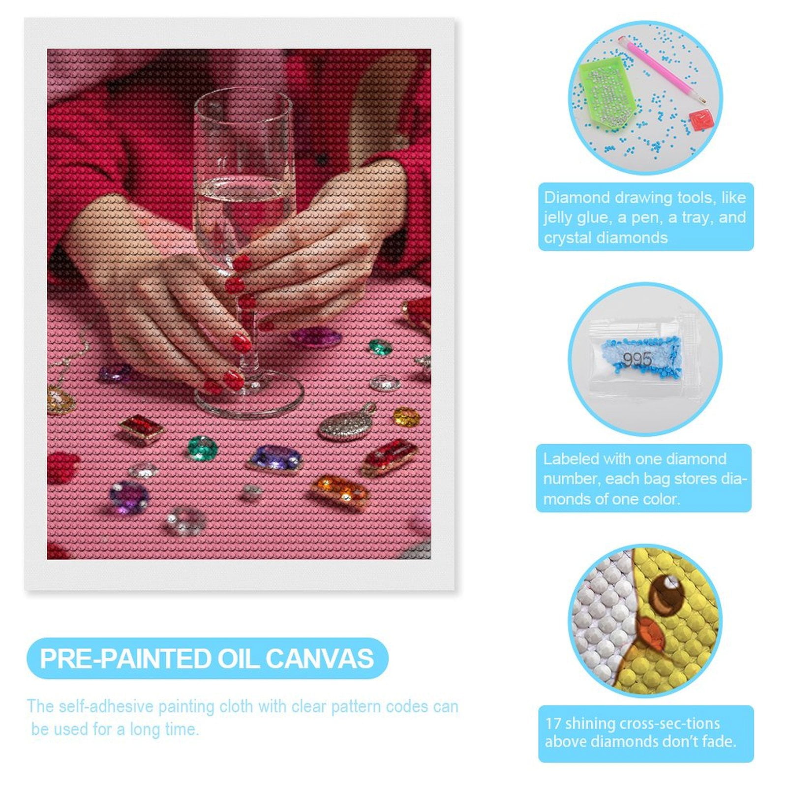 Diamond Art Kits for Adults - Glass Gems Red Nails Tabletop 5d Diamond Painting for Adults, Diamond Art for Adults Beginners, Frameless Diamond Painting Kits for Adults for Home Wall Decor