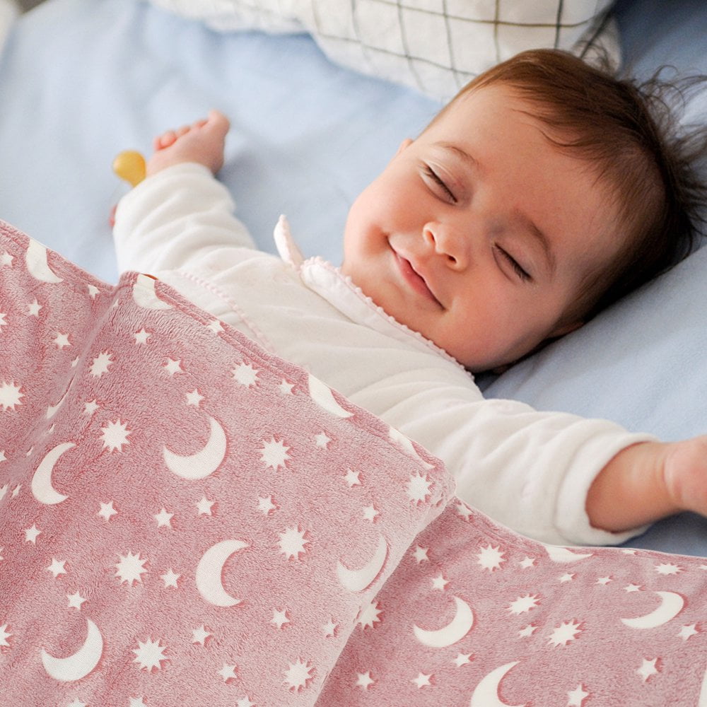 POINTERTECK Soft Plush Blanket Glow in the Dark Throw 70 x 60 inch Polyester Pink Star Moon Walmart