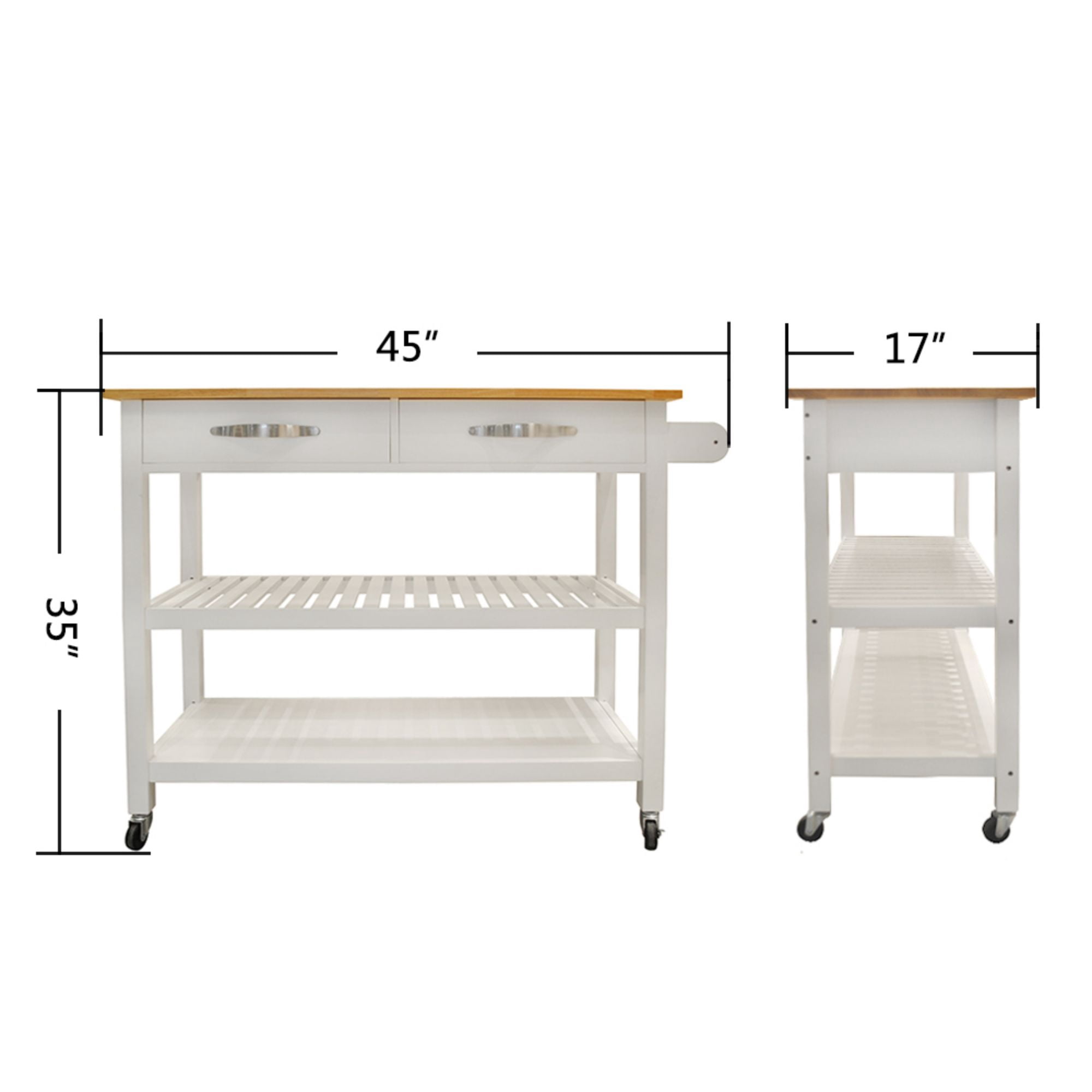 Aukfa Kitchen Cart,Kitchen Island Cart on Lockable Wheels and Two Drawers - White