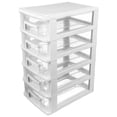 thumbnail image 1 of Gabinete de almacenamiento con cajones, pequeño, transparente, de 5 capas, de plástico, tipo armario, caja de almacenamiento, estante de almacenamiento para oficina, dormitorio y sala de estar., 1 of 8