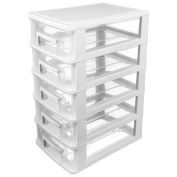 Gabinete de almacenamiento con cajones, pequeño, transparente, de 5 capas, de plástico, tipo armario, caja de almacenamiento, estante de almacenamiento para oficina, dormitorio y sala de estar.