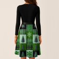 thumbnail image 4 of Women's Casual Fashion V-Neck Long Sleeved Retro Christmas Print Retro Dress, Holiday Print, Audrey Style, Party Wear, Casual Dress, Festive,Fluorescent Green,M, 4 of 7