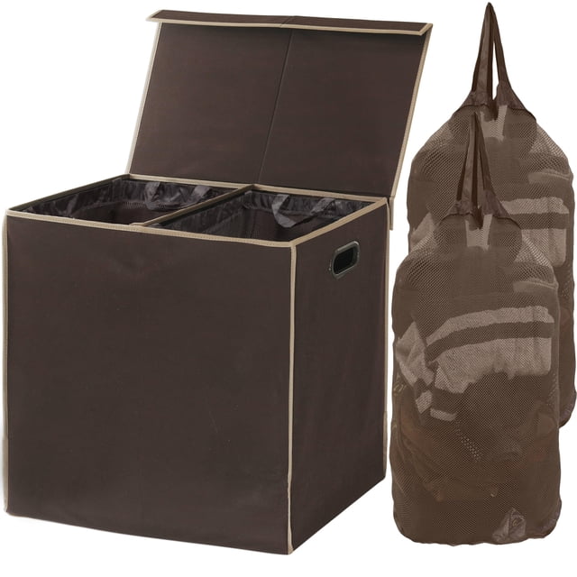 Cesto para ropa sucia Simple Houseware, doble con tapa, marrón