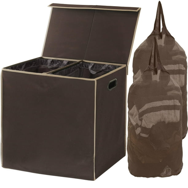 Cesto para ropa sucia Simple Houseware, doble con tapa, marrón