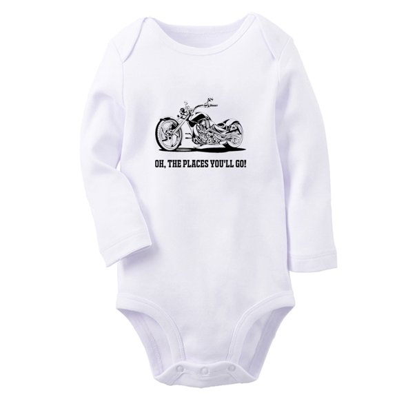 iDzn Oh The Places You'll Go Funny Rompers, Newborn Baby Unisex Bodysuits, Infant Motorcycle Jumpsuits, Toddler Kids Long Sleeve Oufits (White, 0-6 Months)