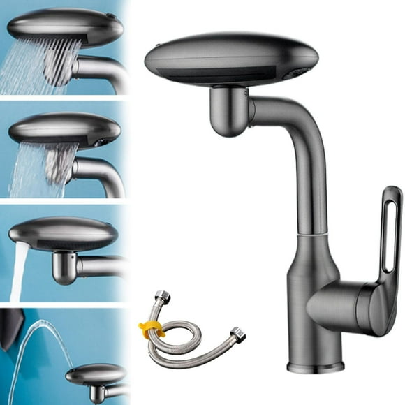 Goohae Robinet Pivotant 360°, Robinet Multifonctionnel, Robinet de Bassin Rotatif 4 Modes avec Pivot 360°, Design Économe en Eau, Construction en Acier Inoxydable, Gris