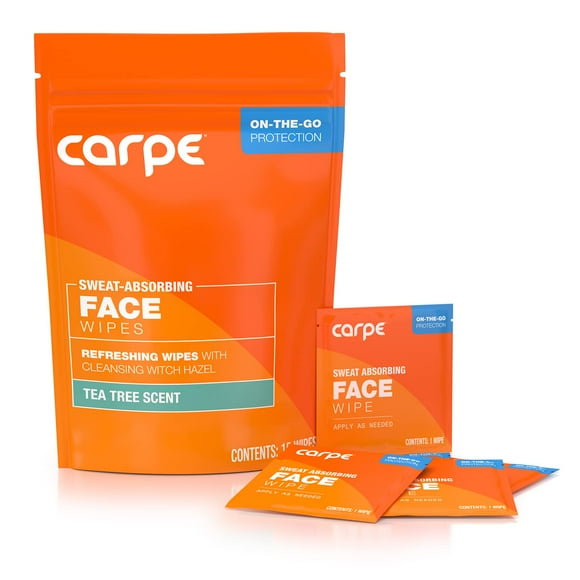 Toallitas faciales absorbentes de sudor Carpe, 15 unidades, con aceite de árbol de té