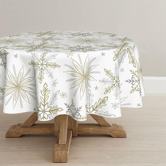 Nappe de Noël 6060 Pouces Ronde, Simple Bâton de Neige Figurine Lavable Couverture de Table pour Fête Pique-Nique Dîner Décor