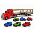 thumbnail image 4 of Friction Powered Toy Car Carrier Truck, 23 Inch Transport Trailer with 6 Mini Vehicles, Lights, Sounds, Opening Rear Door, Detachable Trailer, 4 of 9