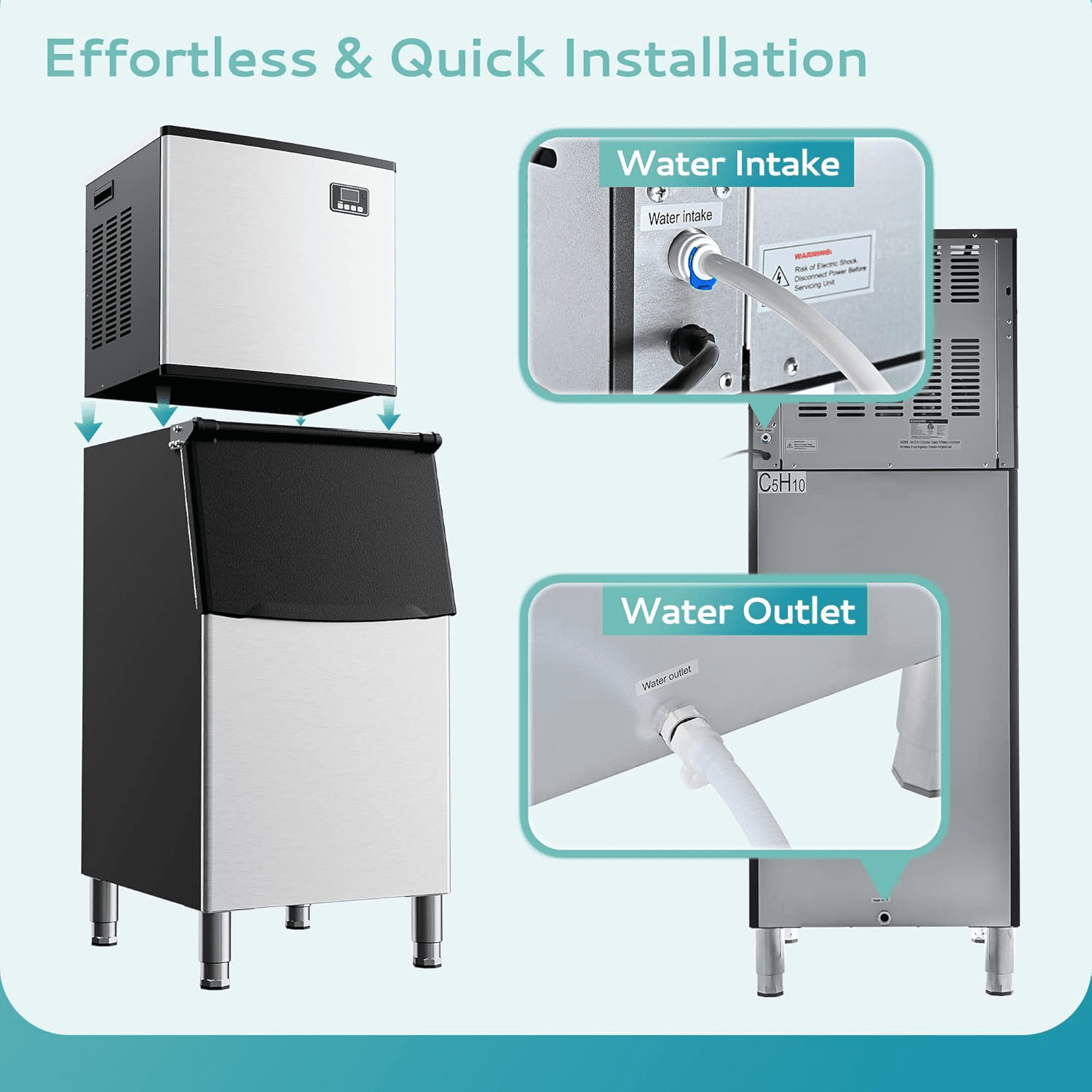 Commercial Ice Maker  400Lbs/24H, ETL, 200Lbs Storage, Ice Ready in 8-15 min, Stainless Steel Ice Maker for Bar/Cafe/Restaurant/Business