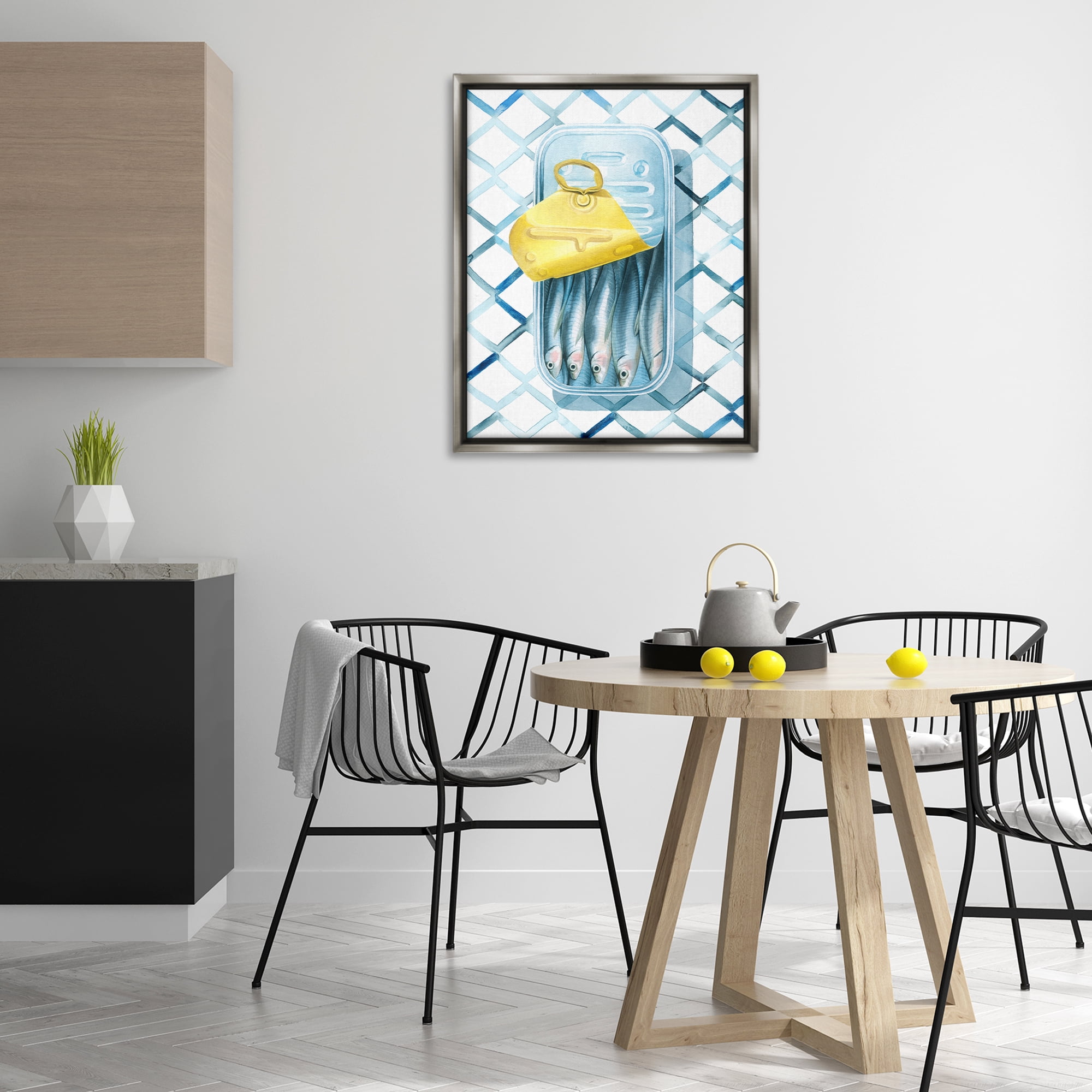 Stupell Industries Geometric Sardines Can Food & Beverage Painting Gray Floater Framed Art Print Wall Art, 25 x 31