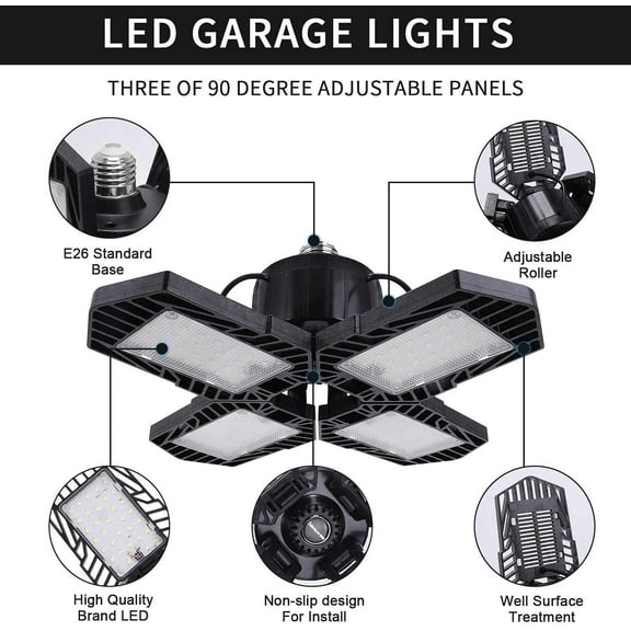 2Pack 100W LED Garage Lights 10000LM E26 Daylight 6000K Adjustable for Warehouse