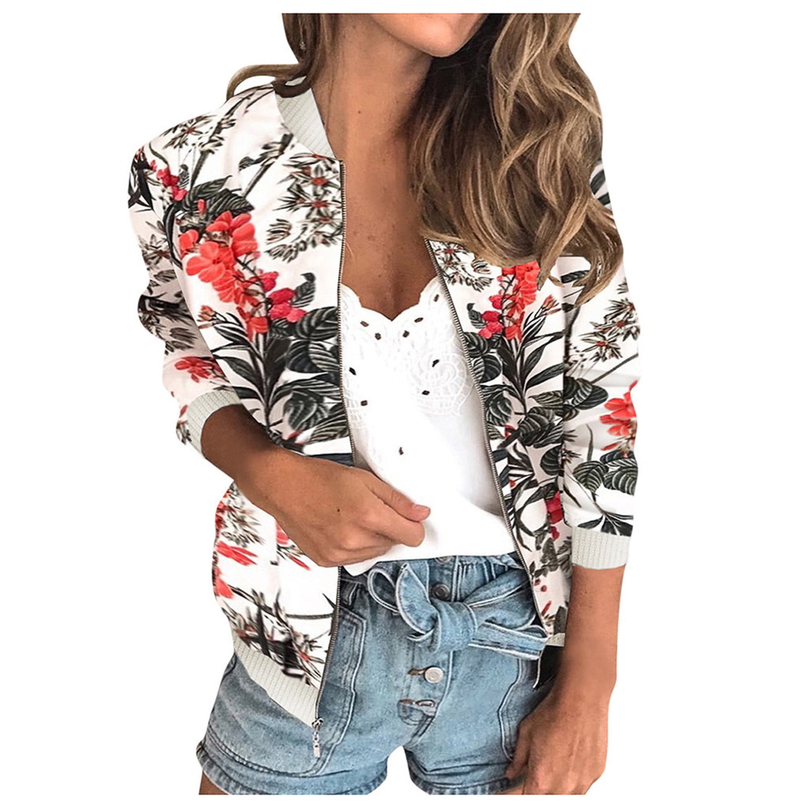 Jackets Online Shopping Aqestyerly Womens Ladies Casual O Neck Retro Floral Zipper Up Jacket Casual Coat Outwear