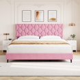 thumbnail image 3 of Pink Upholstered Platform Bed Frame – Adjustable Headboard – Heavy Duty Plain Wood Slats – No Box Spring Needed – Noise-Free, Easy Assembly – Modern Bedroom – Color: Pink, Size: King, 3 of 6