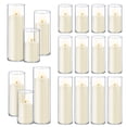 thumbnail image 1 of Set de velas Pillar con soportes de cristal, color blanco marfil (36 piezas), 1 of 6