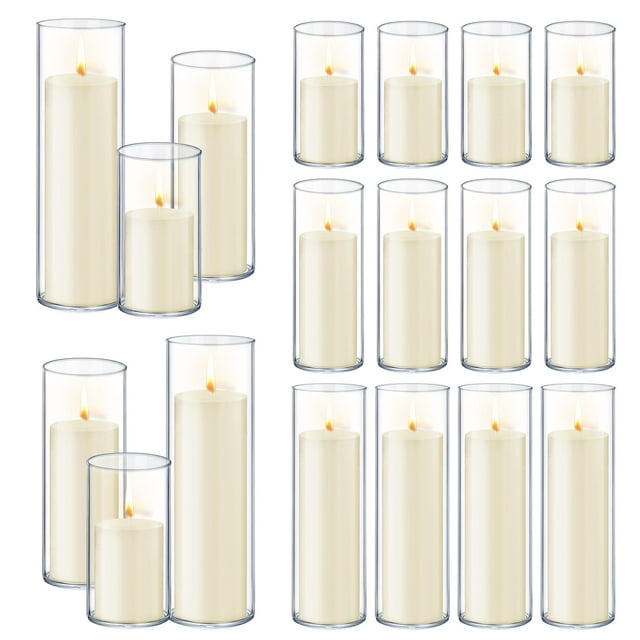Set de velas Pillar con soportes de cristal, color blanco marfil (36 piezas)