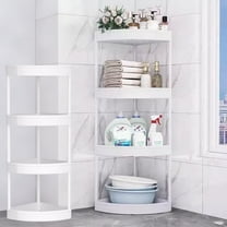 Merryso Freestanding Bathroom Corner Shelf, White - with Detachable Wheels, Drainage Holes & Guardrail, Plastic & Stainless Steel, Small Space Organizer for Toilet/Kitchen