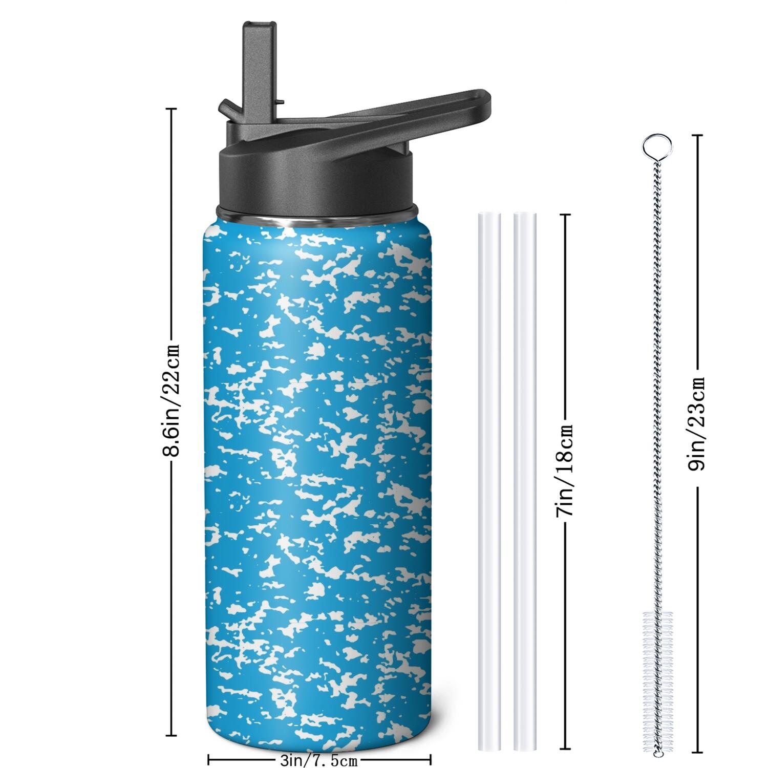 Camouflage Insulated Stainless Steel Water Bottle with Straw & Cleaning Brush – 18/32/40 Oz | Leakproof, BPA-Free, 304 Stainless Steel, Wide Mouth, Travel Mug for Car, Gym, Office