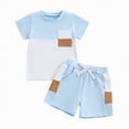 thumbnail image 4 of NOLDARES Toddler Baby Boy Summer Clothes Letter Graphic Short Sleeve Shirt T-Shirt Tops + Casual Shorts Outfit Set Blazer,18-24 M, 4 of 4