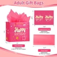 thumbnail image 2 of 13-inch pink happy birthday gift bag, comes with tissue papers and greeting card, suitable for parties, happy birthday gift bag, suitable for men and women, medium size gift bag (2 pieces pink gold f, 2 of 4