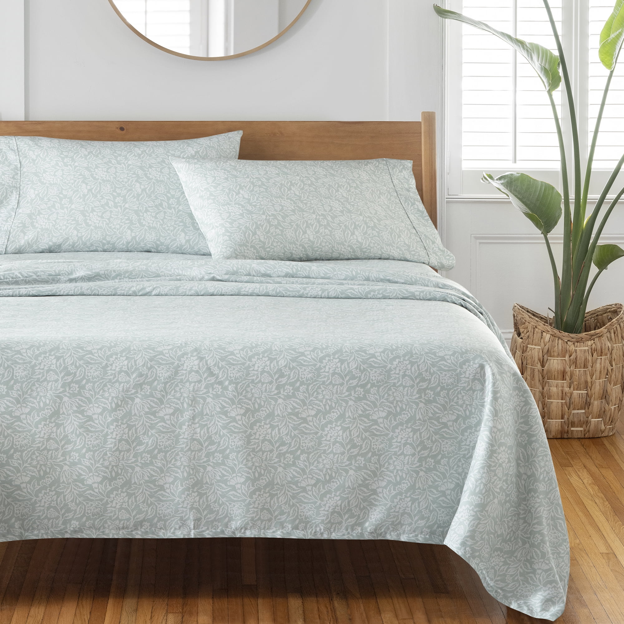 Better Homes & Gardens 3-Piece 300 Thread Count Floral Soft Sea Cotton Sateen Bed Sheet Set, Twin