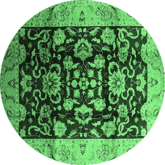 Ahgly Company Indoor Round Oriental Emerald Green Traditional Area Rugs, 8' Round