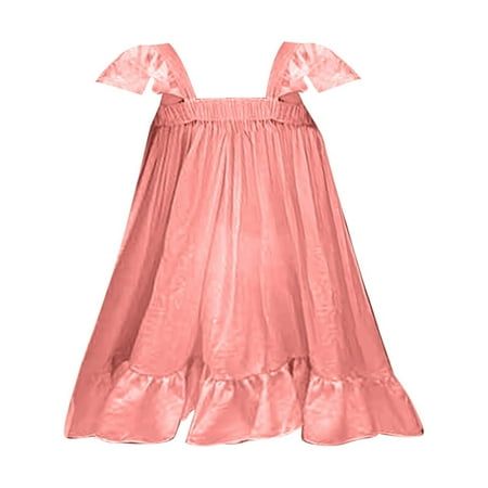 

Baby Girls Dresses Solid Color Ruffled Sleeve Square Neck Square Holiday Princess Wedding Stylish Holiday Dress