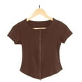 thumbnail image 5 of Womens Crop Tops Tummy Control Short Sleeve Sports Shirt Double Zipper Seamless Yoga Tee Fashion Casual Workout Gym Athletic Tops, 5 of 5