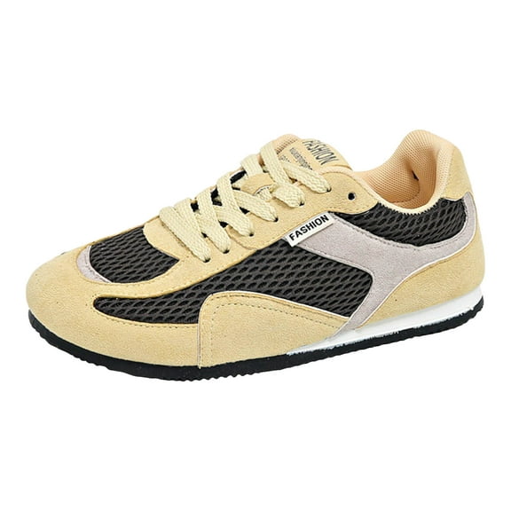 Women's Lace Up Casual Shoes Non Slip Fashion Color Blocking Slip On Sneakers Wide Toe Box Retro Classic Flat Tennis Running Shoes Yellow Size 6