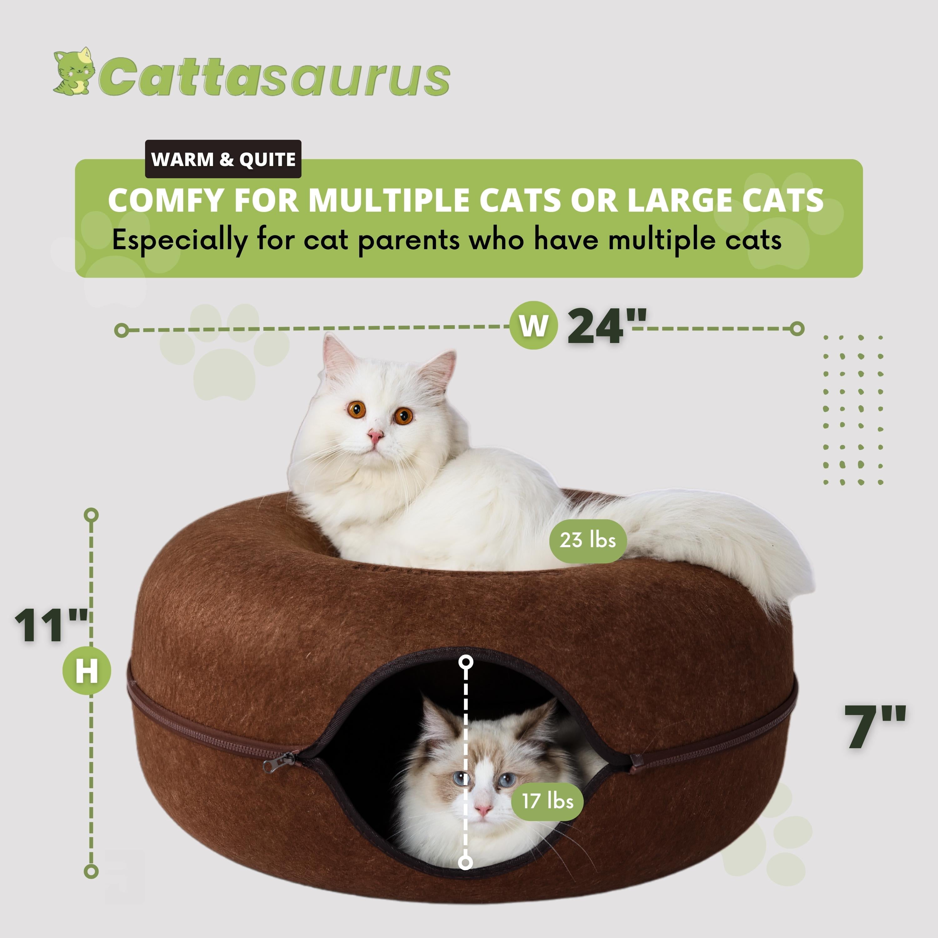 Cattasaurus Indoor Donut Felt Kitty Window Tunnel Bed, Detachable, Large, Brown