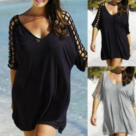 - Plus Size Women Sexy Beach Cover-Ups Dress Vestidos Bathing Suit Crochet Bikini Swimwear Cover Up Beach Dress