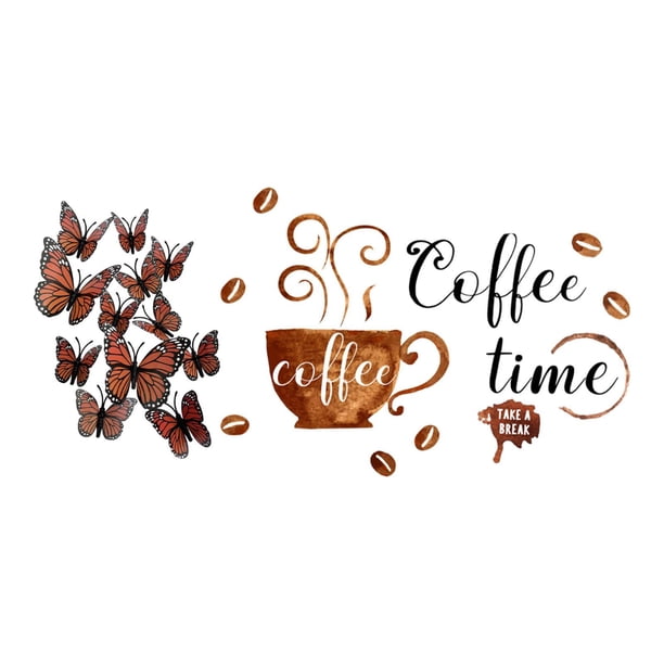 Pegatinas de pared con forma de taza de café, papel tapiz, decoración DIY, calcomanía de pared impermeable, mariposas 3D para sala de estar,