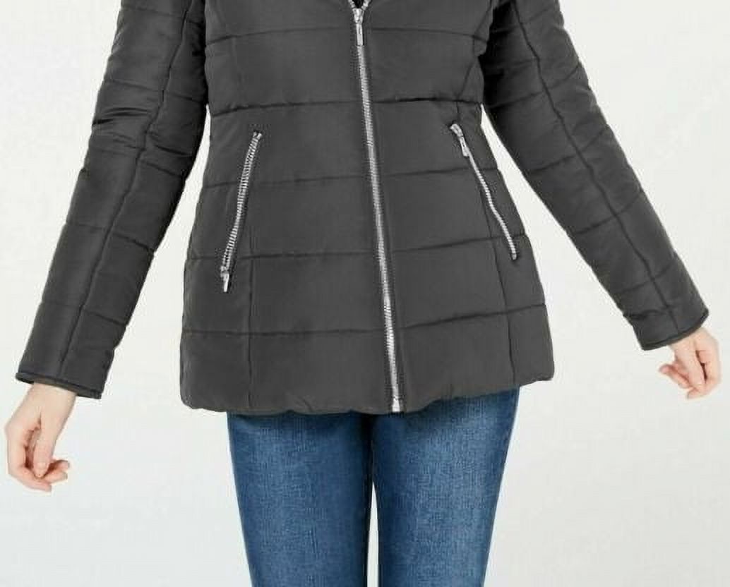 MARALYN & ME Womens Gray Zippered Pocketed Faux Fur Hooded Puffer Winter Jacket Coat Juniors XXL - image 3 of 3