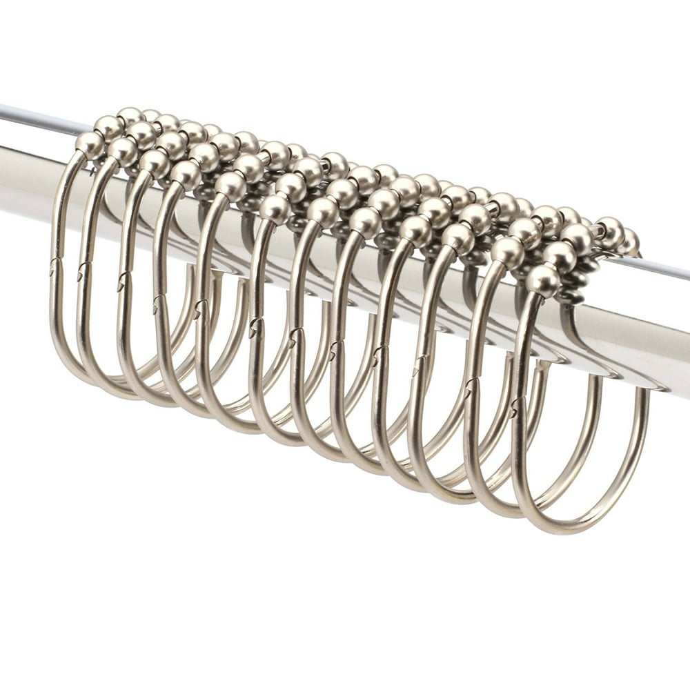 Wide Shower Curtain Rings/Hooks Set, Decorative Brushed Satin Nickel
