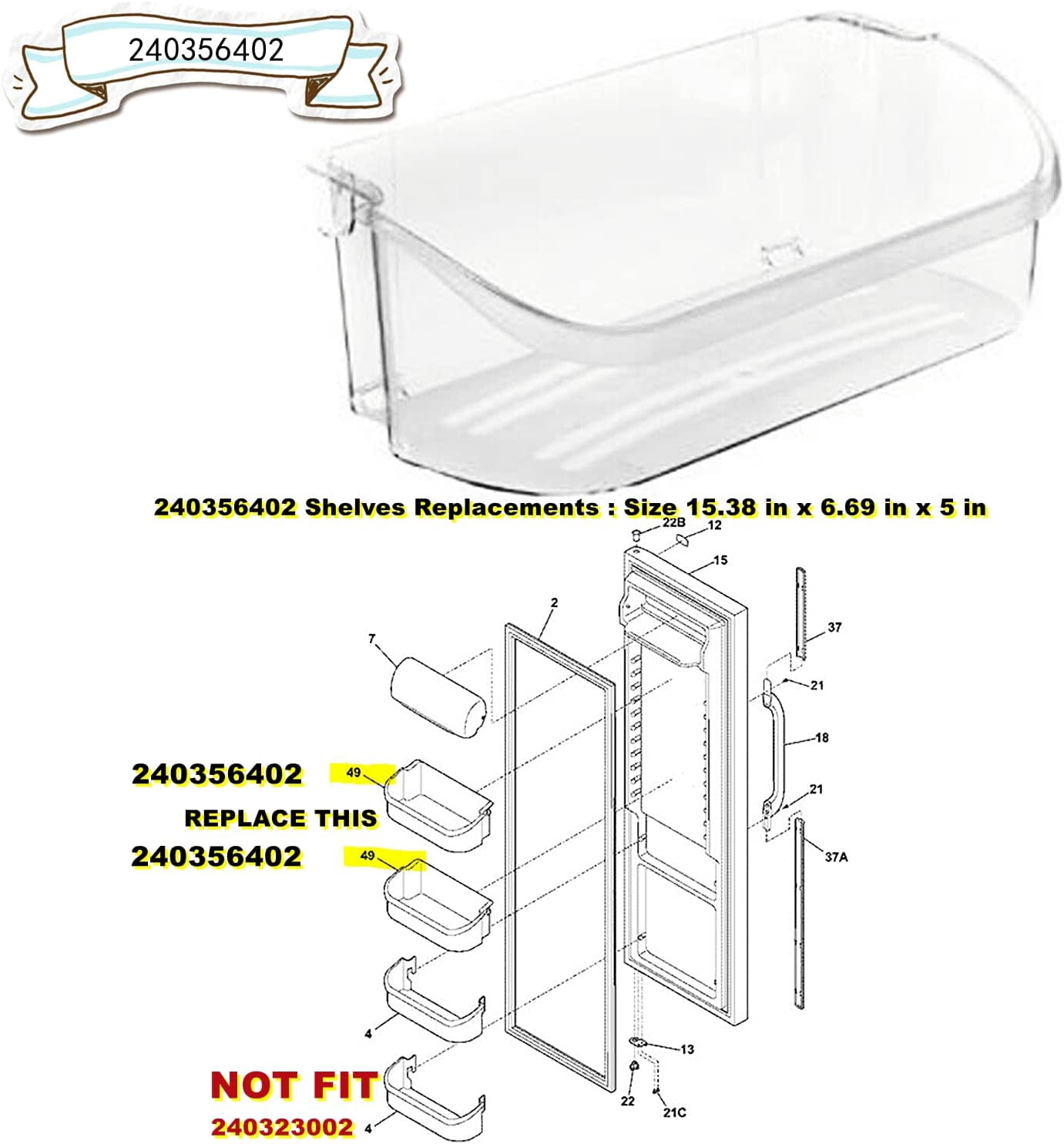 UPGRADE 240356402 Refrigerator Door Bin Replacement Part, Compatible with Refrigerator Door Shelf FGUS2642LF0 FGHS2644KF2, LGUS2642LE0 FRS6LF7FBA LFSS2612TF0 FFSS2615TS0 Door Bin