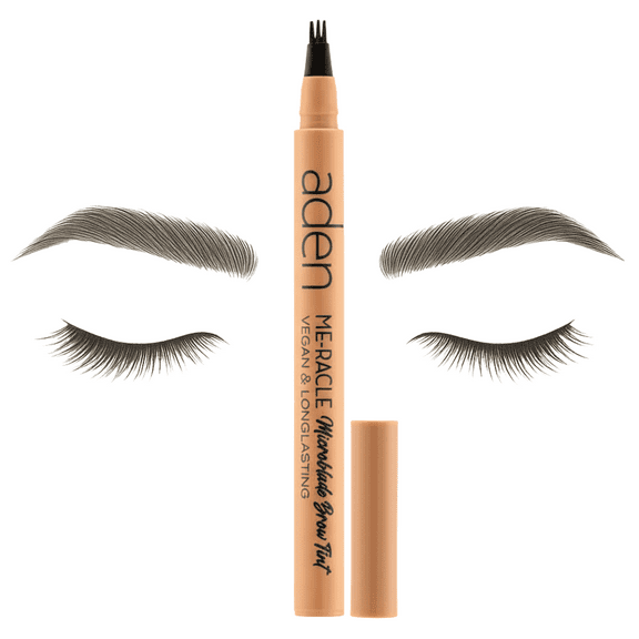 aden Microblading Eyebrow Pen, Waterproof Eyebrow Pencil with Triple-Stroke Tip, Smudge-Proof Long-Lasting Tint for Natural Hair-Like Brows, Made in Italy(01 Greyish-black)
