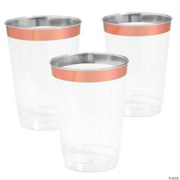Rose Gold Rim Plastic Cups - 50 Ct., Party, Party Supplies, 50 Pieces
