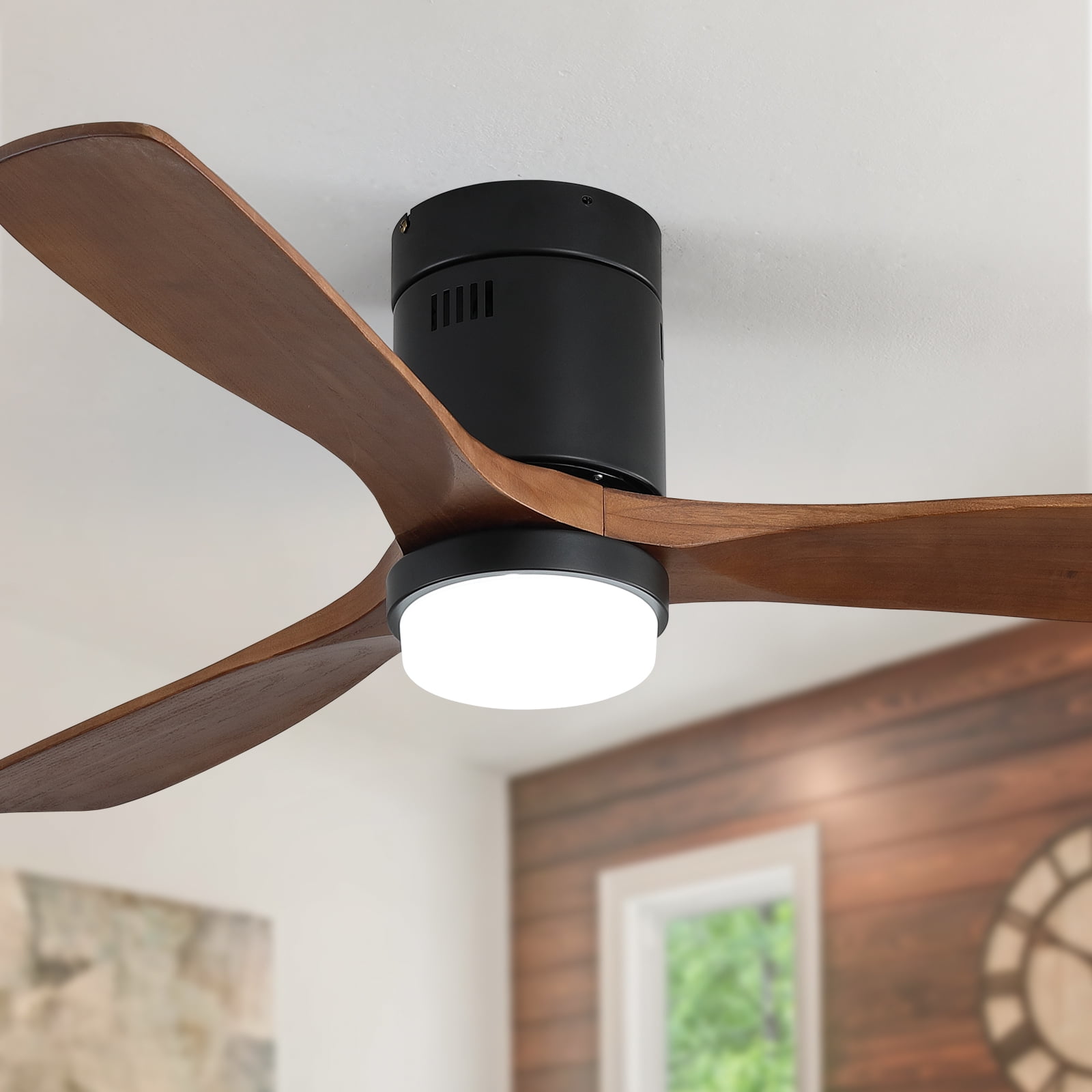 Remote Retractable Blade LED Ceiling Fan Light Bluetooth speaker Reverse Airflow 