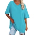 thumbnail image 2 of pstuiky Women's Solid Loose Half Sleeve V-Neck Cotton Waist Short Sleeve V-Neck Tops, 2 of 6