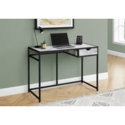42 Inch White Marble Look Computer Desk with Black Metal Frame and Storage Drawer