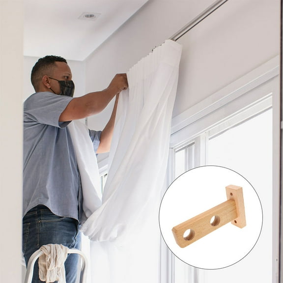 UPOUART Drapery Rods Wooden Curtain Rod Brackets Light Yellow 2Pcs